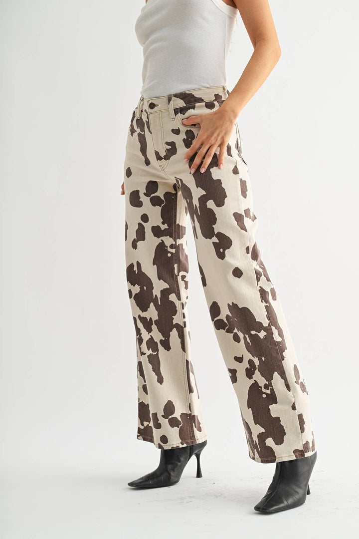 Cow Print  Wide Leg Jeans