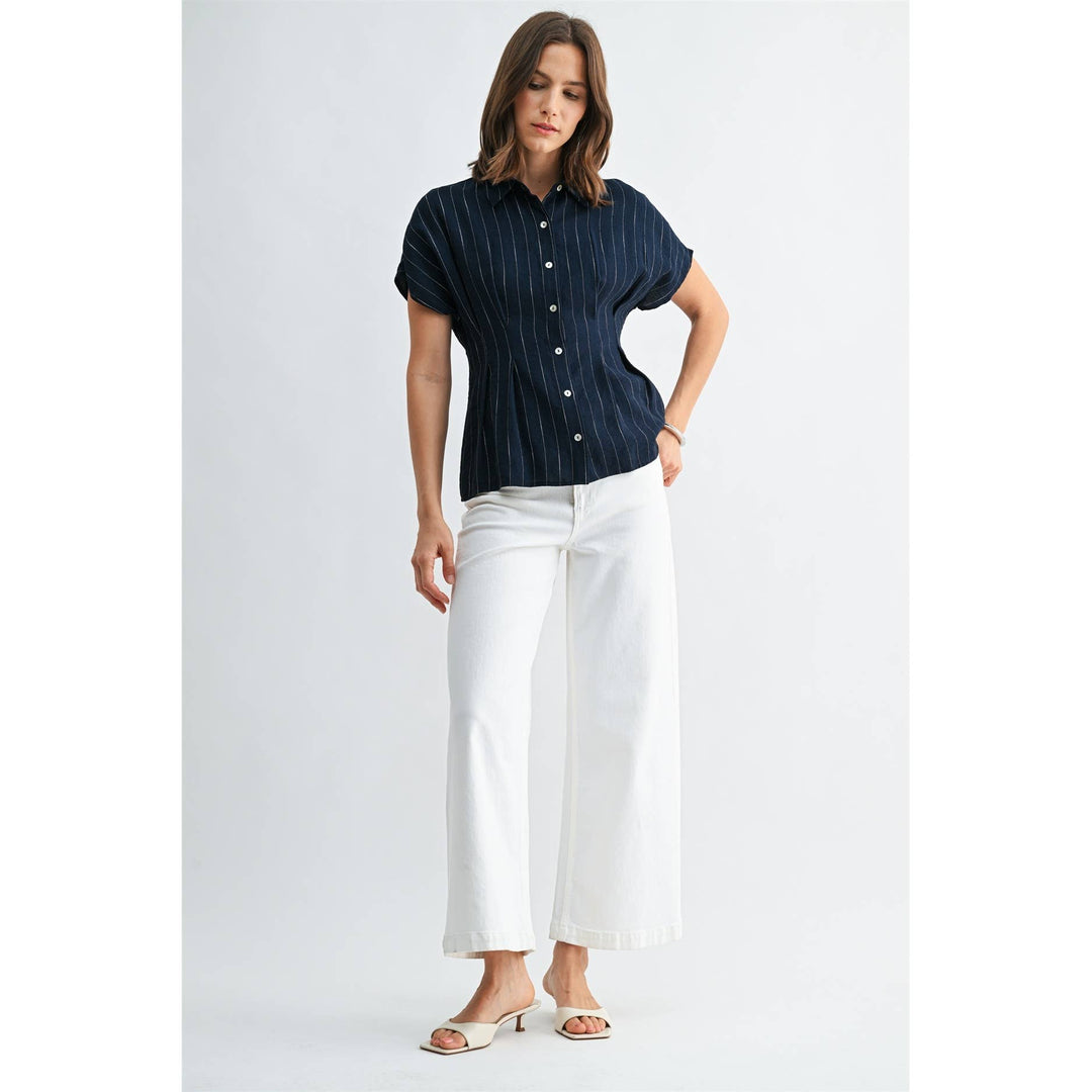 Jesse Striped Pintuck Buttoned Blouse