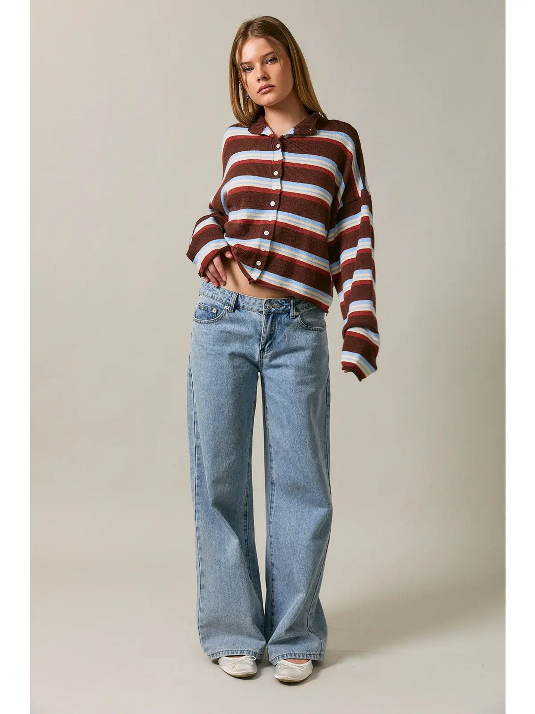 Ella Button Striped Cardigan