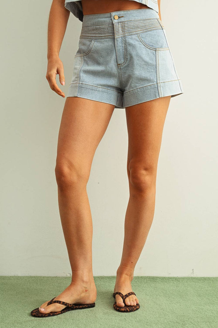 West Denim Color-Blocked Shorts