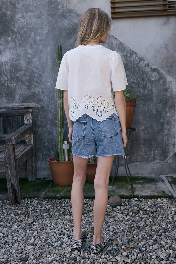 Primrose Embroidered Scallop Hem Blouse