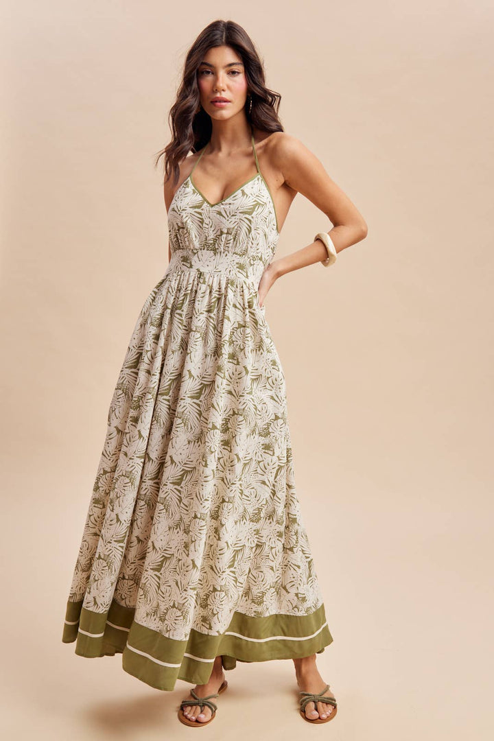 Monstera Halter Maxi Dress