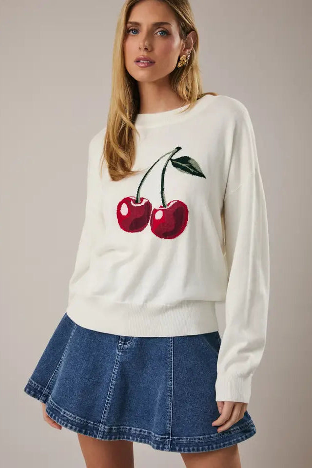 Cherry Graphic Knit Sweater