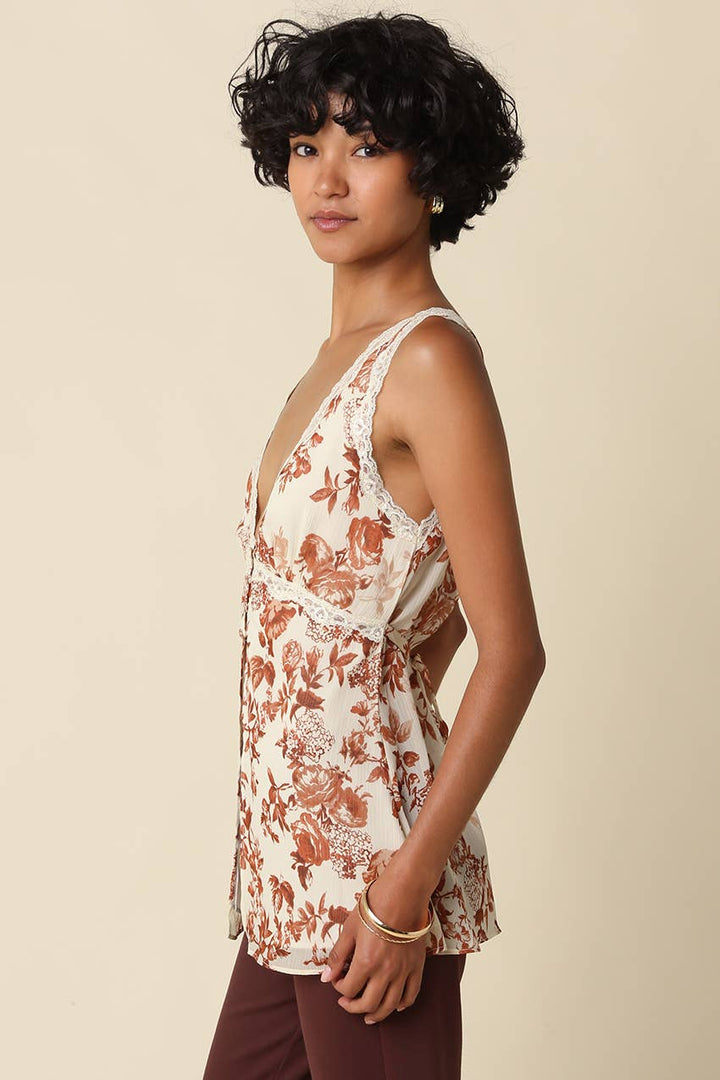 Ginna Floral Lace Trim Top