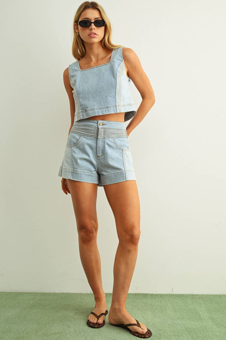 West Denim Color-Blocked Shorts