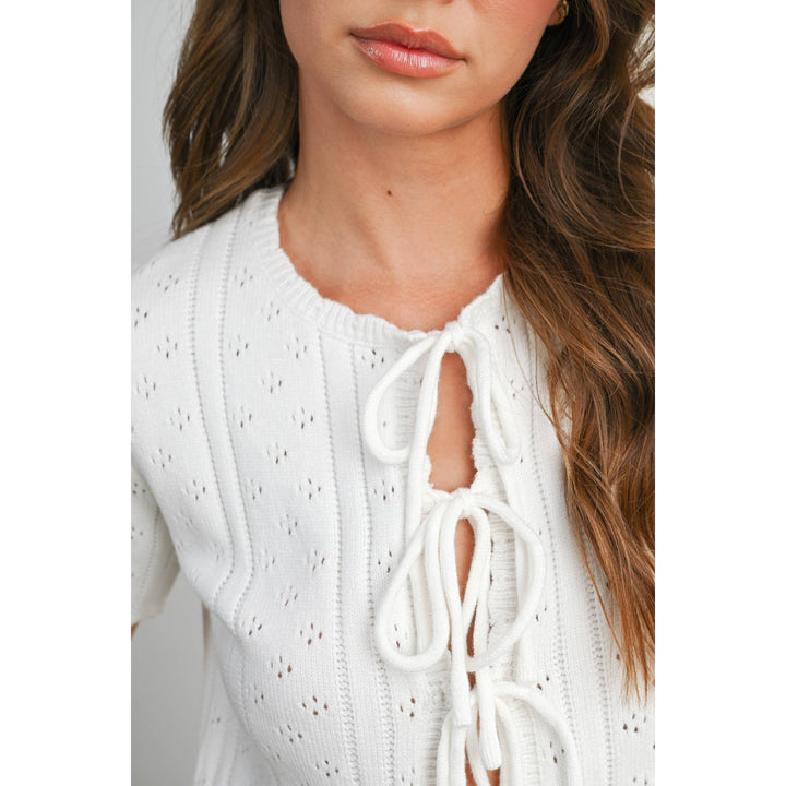 Sunday Tie-Front Pointelle Knit Top