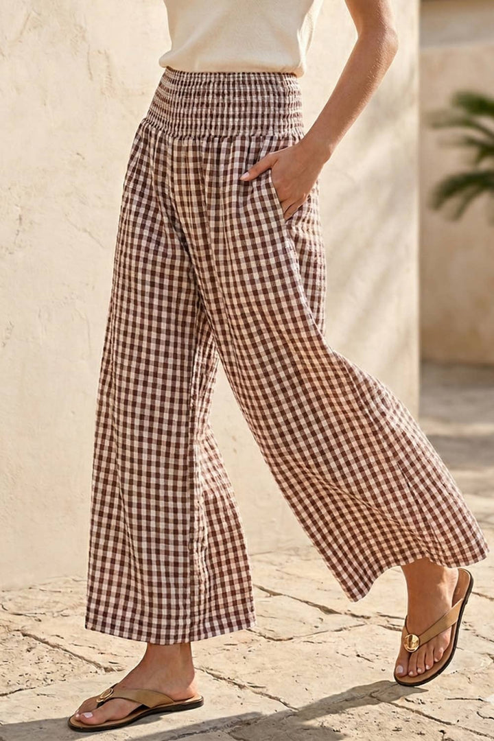 Hera Gingham Linen Wide-Leg Pants