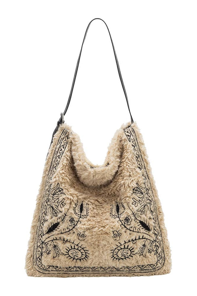 Annie Cream Faux Fur Tote