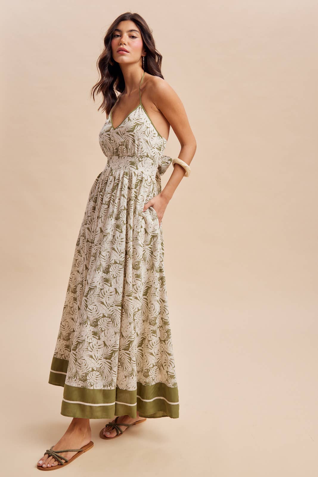 Monstera Halter Maxi Dress