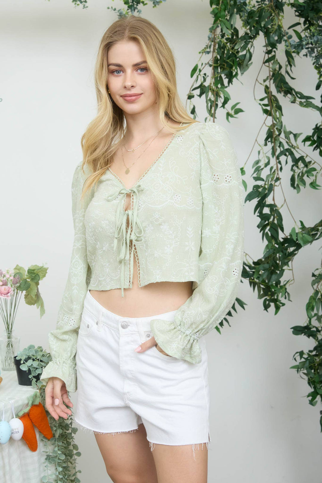 Amber Embroidered Front Tie Top