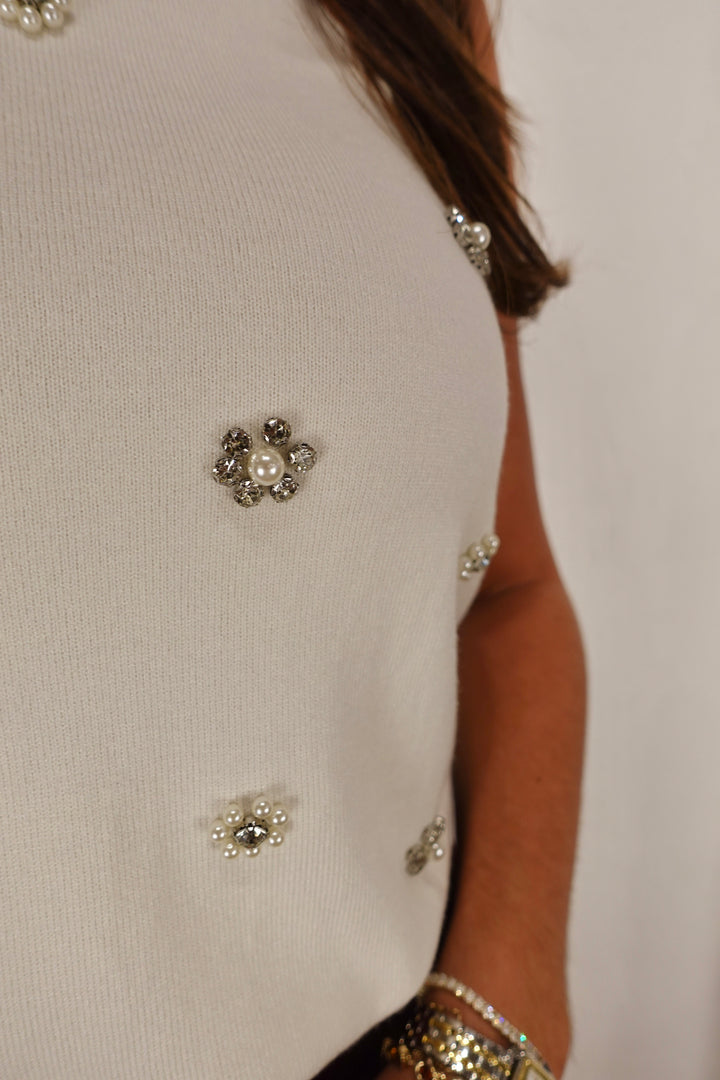 Rhinestone & Pearl Knit Top