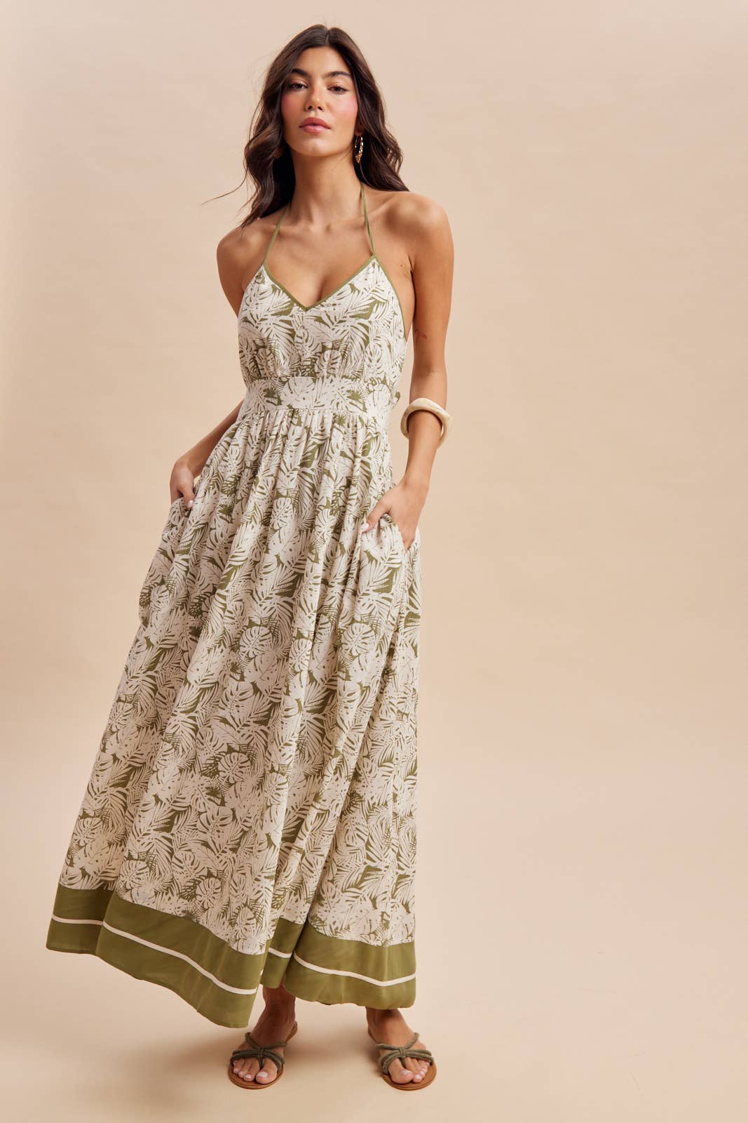 Monstera Halter Maxi Dress