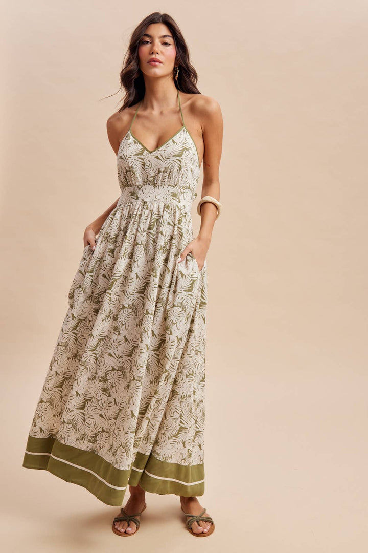 Monstera Halter Maxi Dress