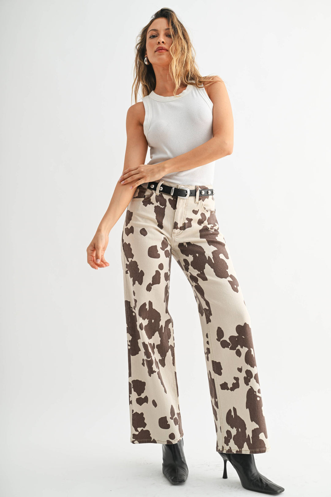 Cow Print  Wide Leg Jeans