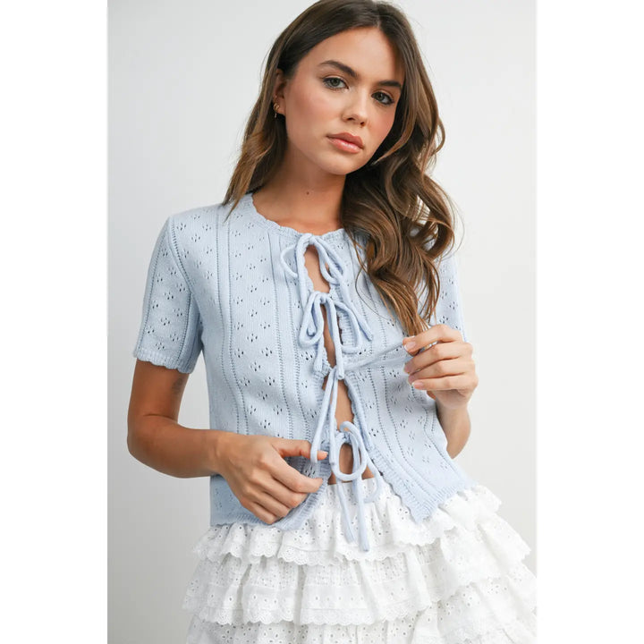Sunday Tie-Front Pointelle Knit Top