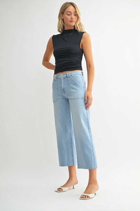 Lena Petite Palazzo Jeans - Light Wash