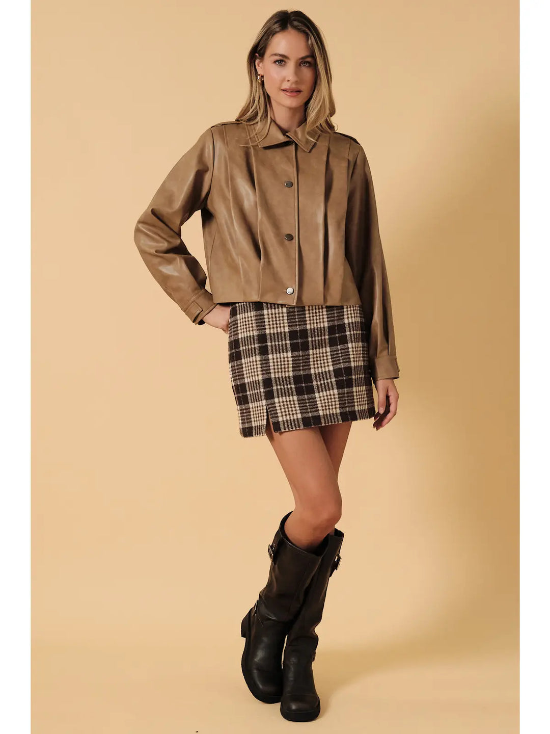Zoe Pleated Leather Jacket