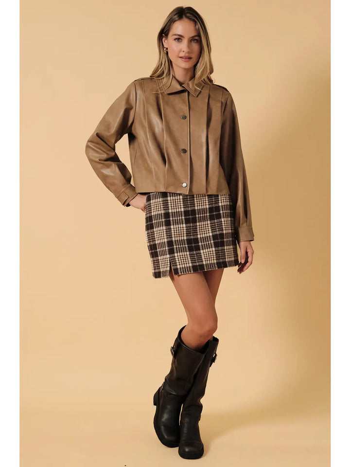 Zoe Pleated Leather Jacket