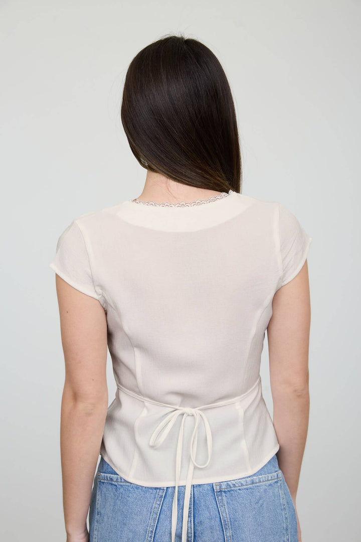 Cam Lace Trim Button Down Top