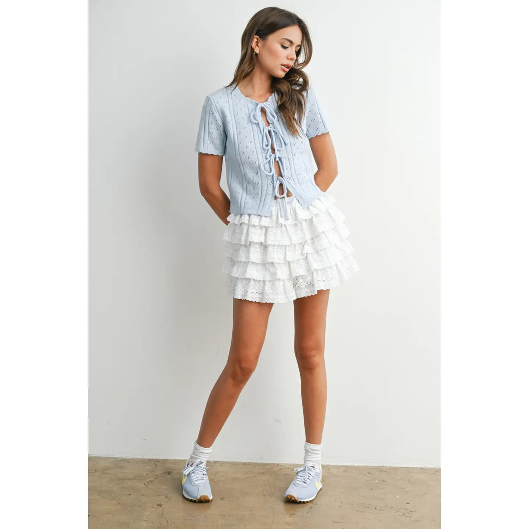 Sunday Tie-Front Pointelle Knit Top