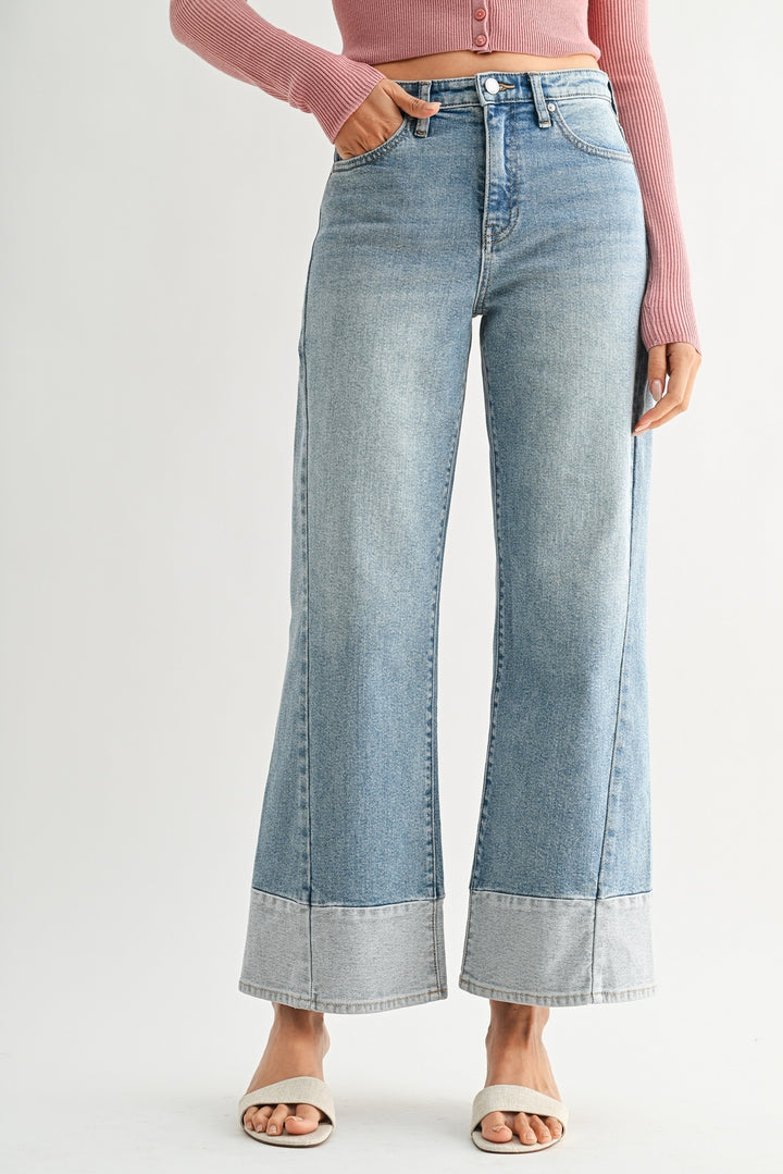 Jackie - Hem Seamed Slim Wide - Light Denim