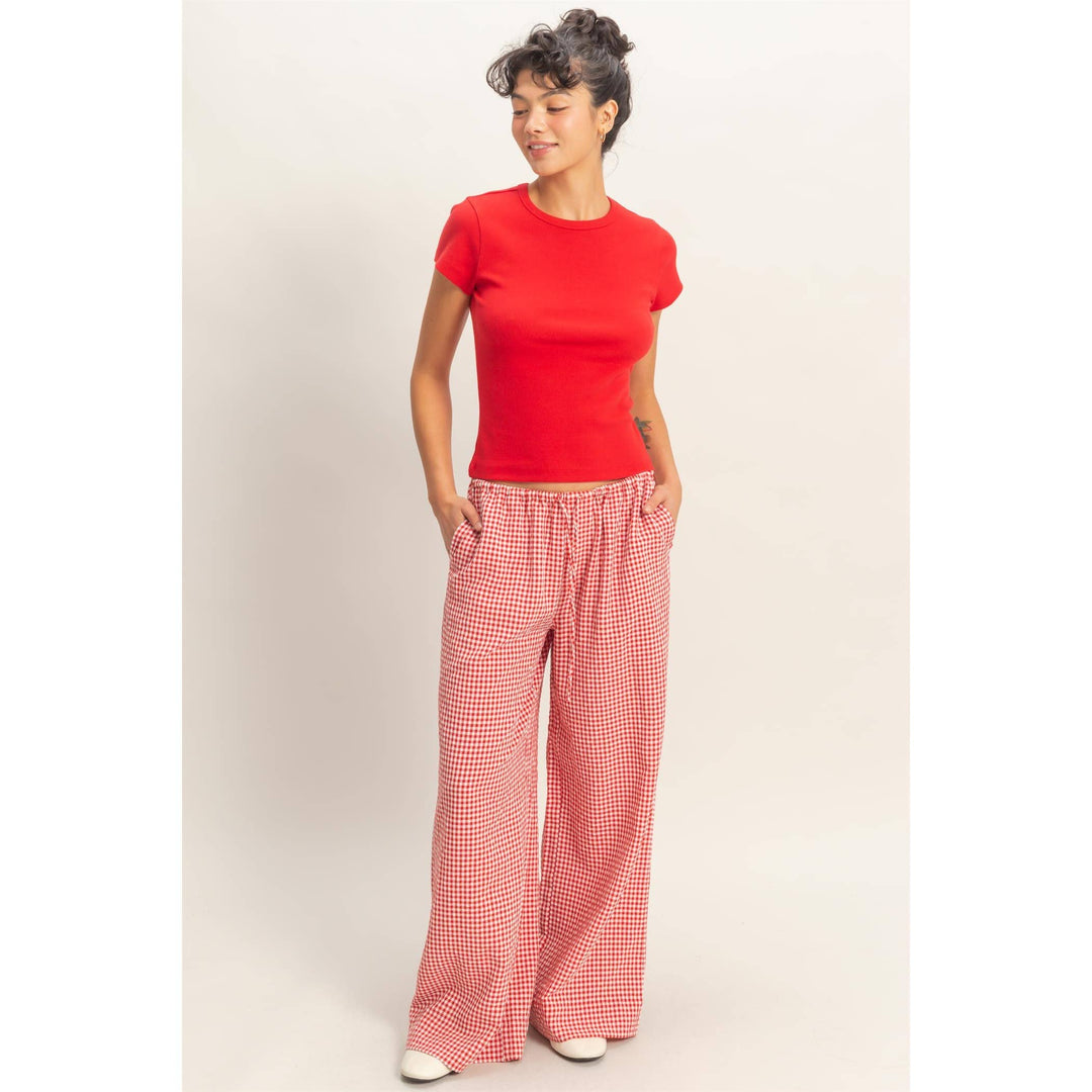 Emma Gingham Wide-Leg Pants