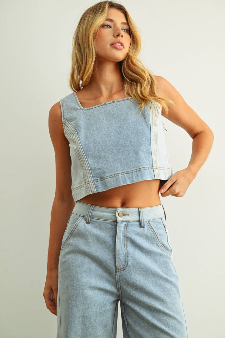 West Denim Color-Block Sleeveless Top