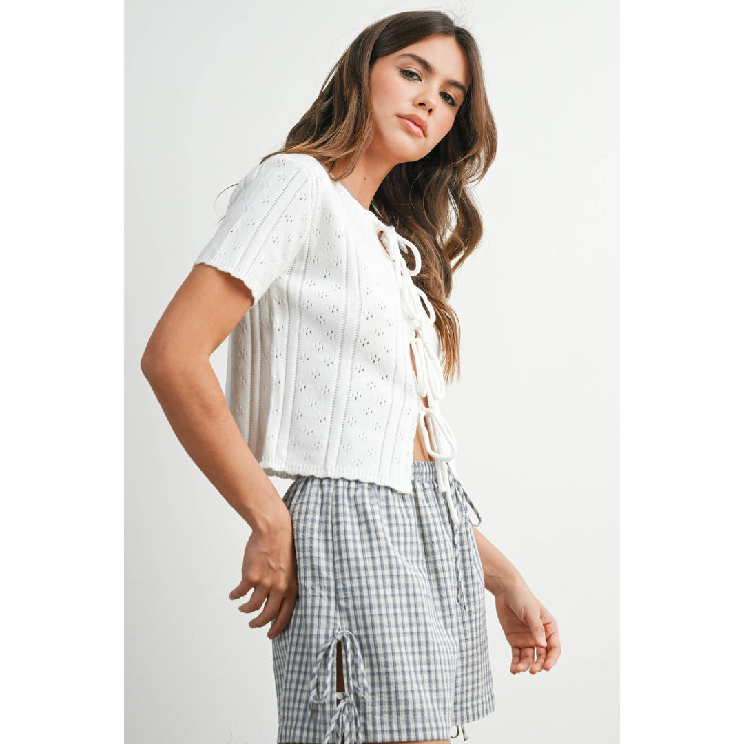 Sunday Tie-Front Pointelle Knit Top