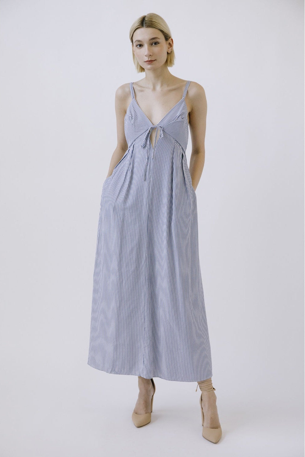 Mayah Pinstripe Slip Midi Dress