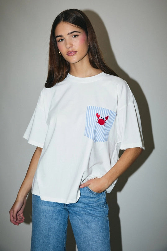 Crab Embroidered Pocket T-Shirt