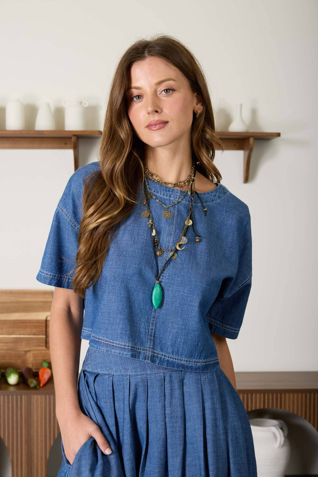 Azul Cropped Denim Top