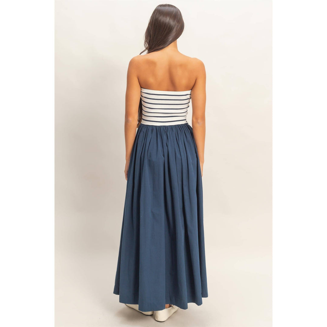 Melody Striped Strapless Flowy Midi Dress