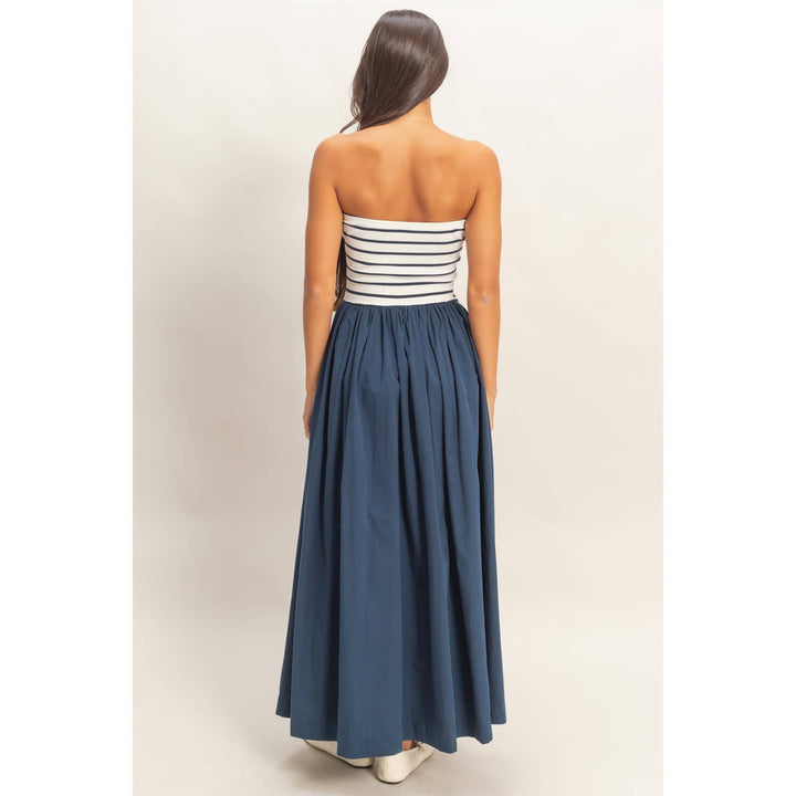 Melody Striped Strapless Flowy Midi Dress
