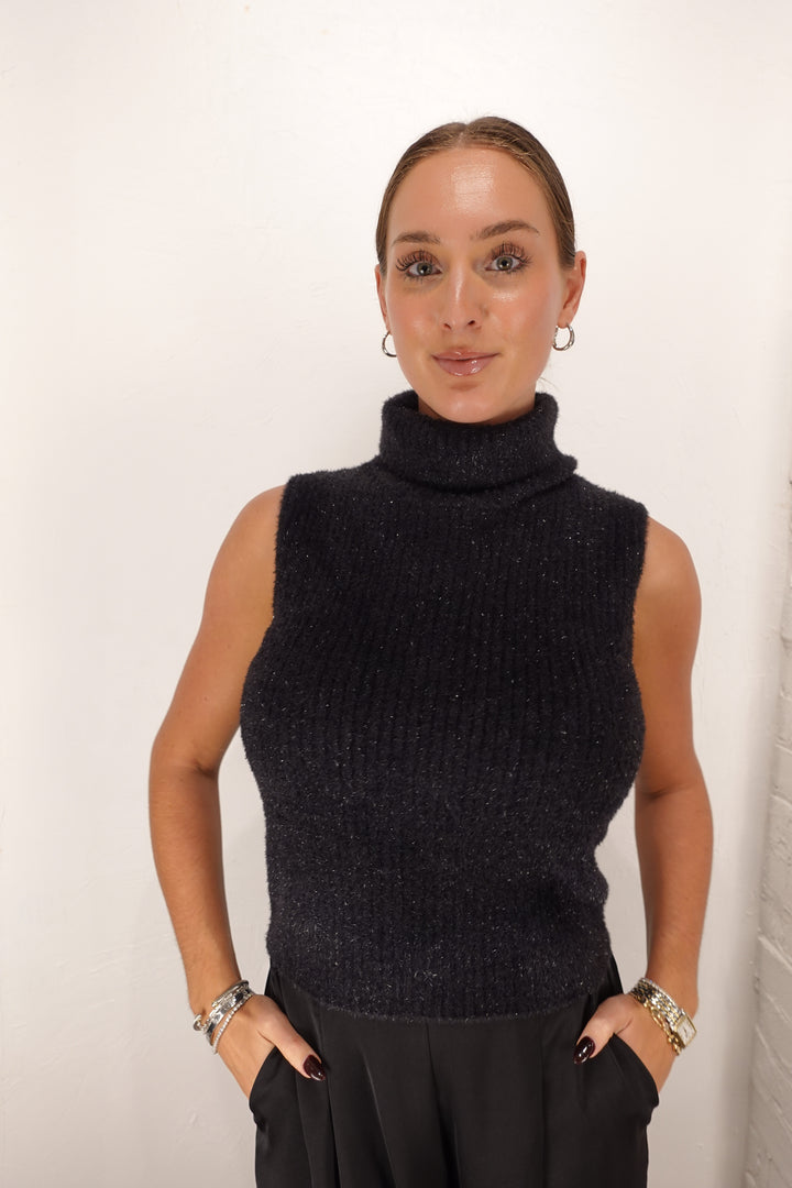Sparkly Turtleneck Sleeveless Sweater