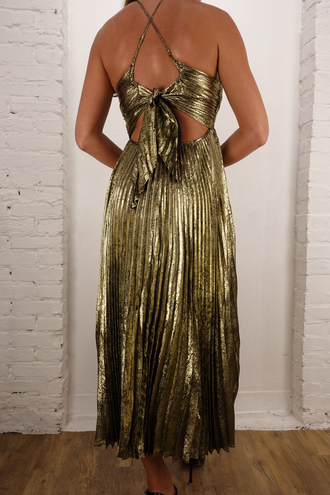 Blythe Metallic Pleated Midi Dress