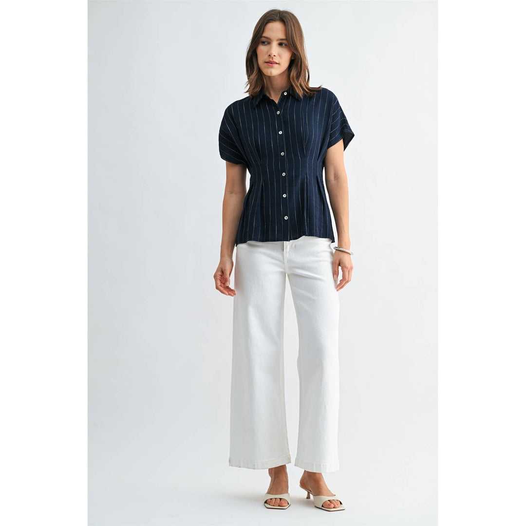 Jesse Striped Pintuck Buttoned Blouse