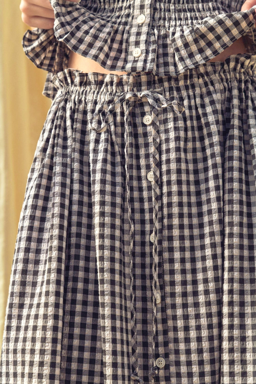 Laice Gingham Button Front Skirt
