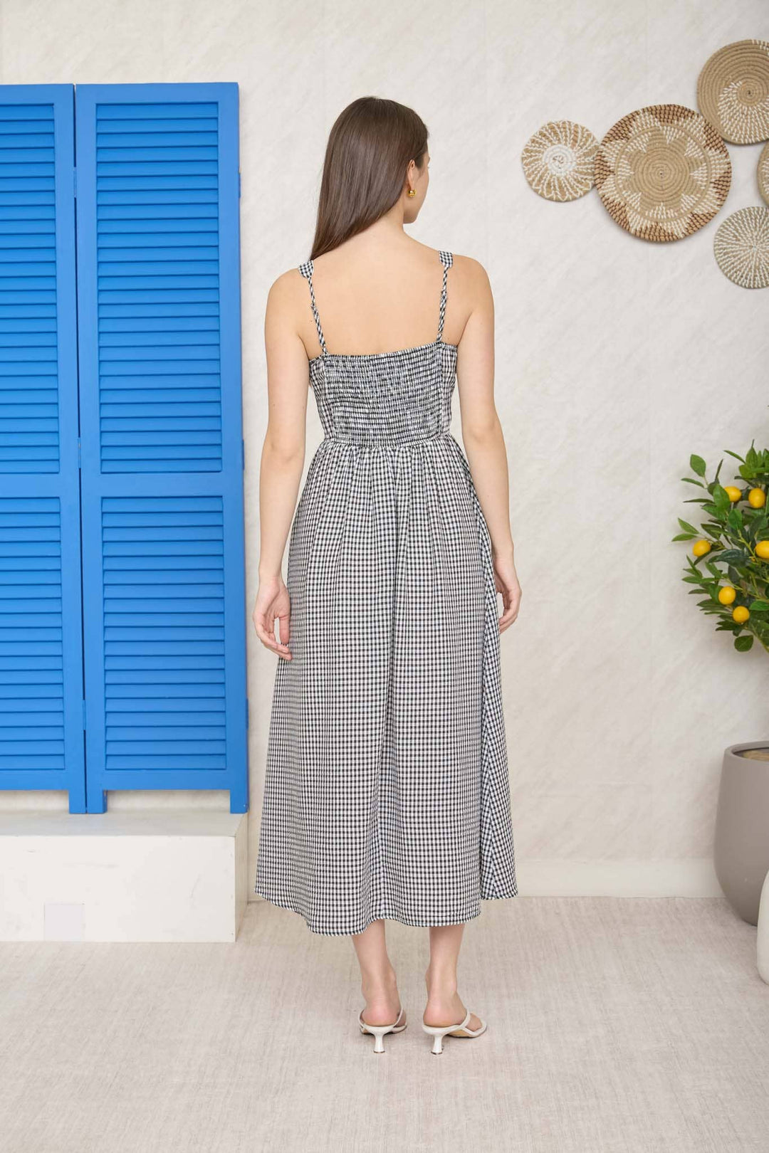 Santorini Plaid Corset Midi Dress