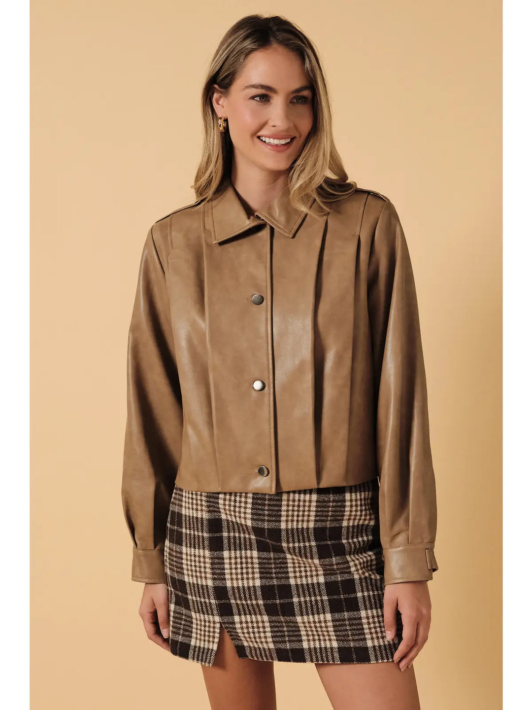 Zoe Pleated Leather Jacket