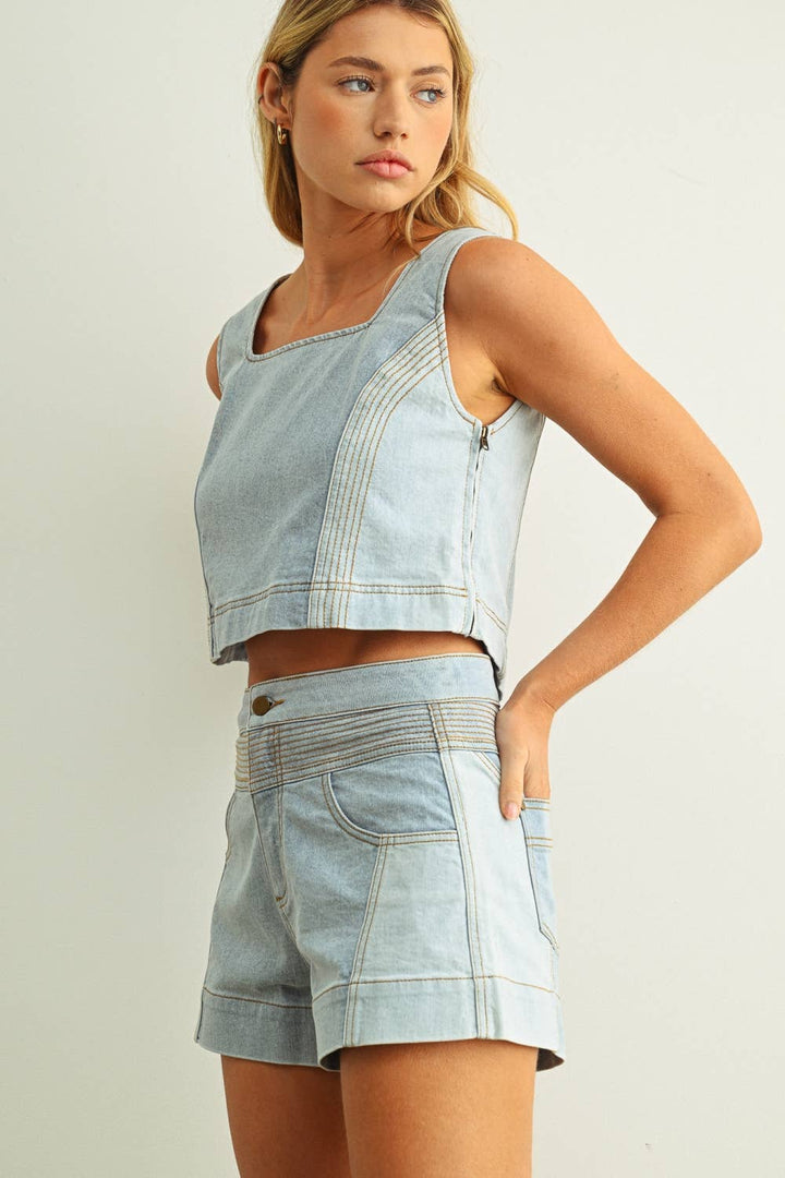 West Denim Color-Block Sleeveless Top