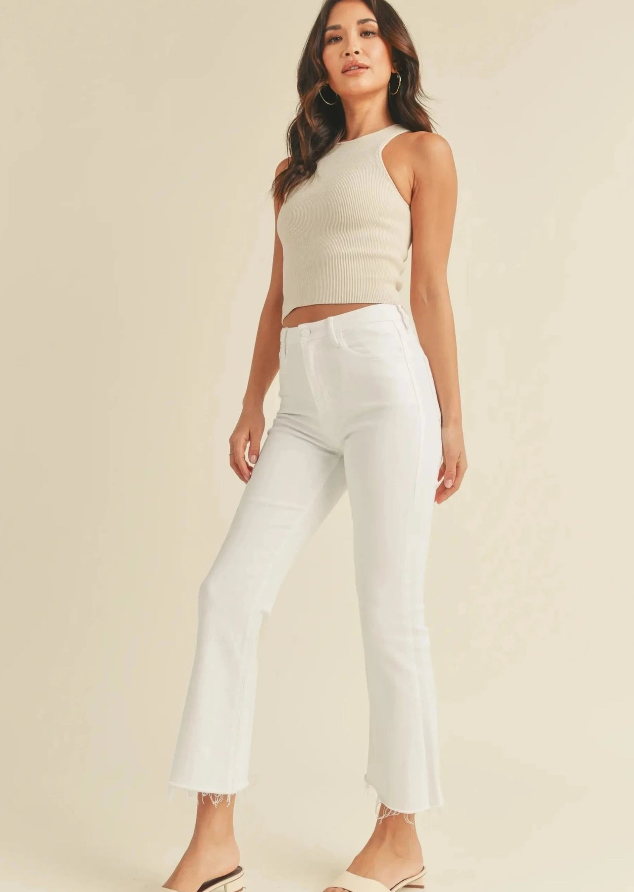 Cropped white cheap flare jeans