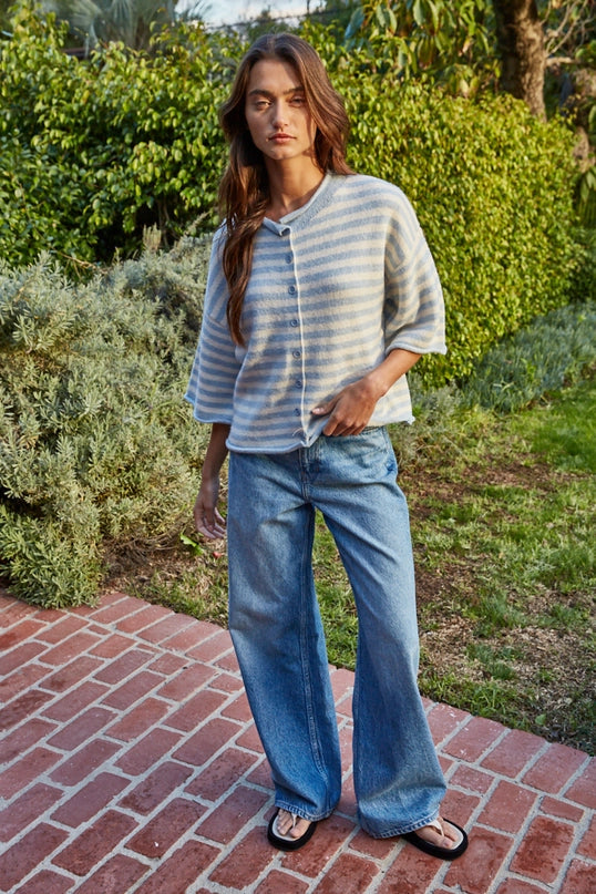 Emily Quarter Sleeve Striped Cardigan