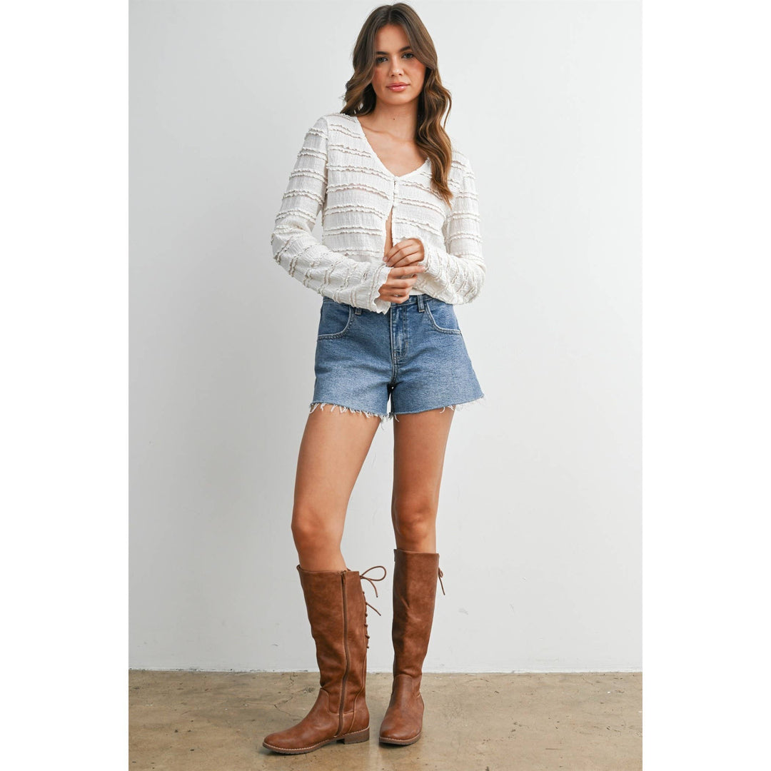 Anastasia Ruched Ribbon Knit Top