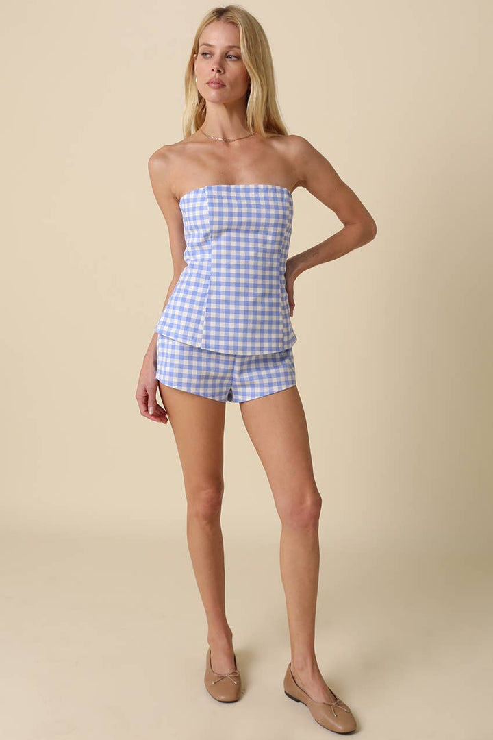 Skyline Gingham Strapless Top
