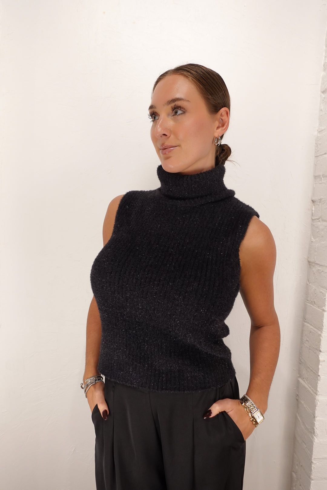 Sparkly Turtleneck Sleeveless Sweater