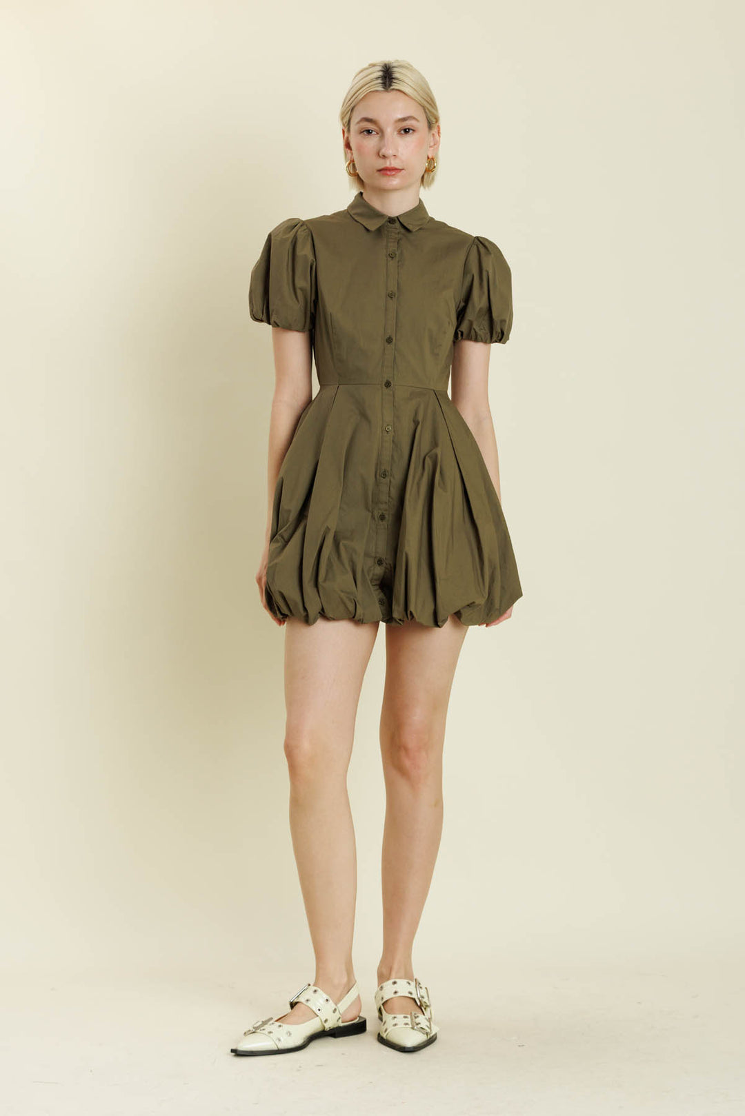 Bubble Hem Mini Shirt Dress