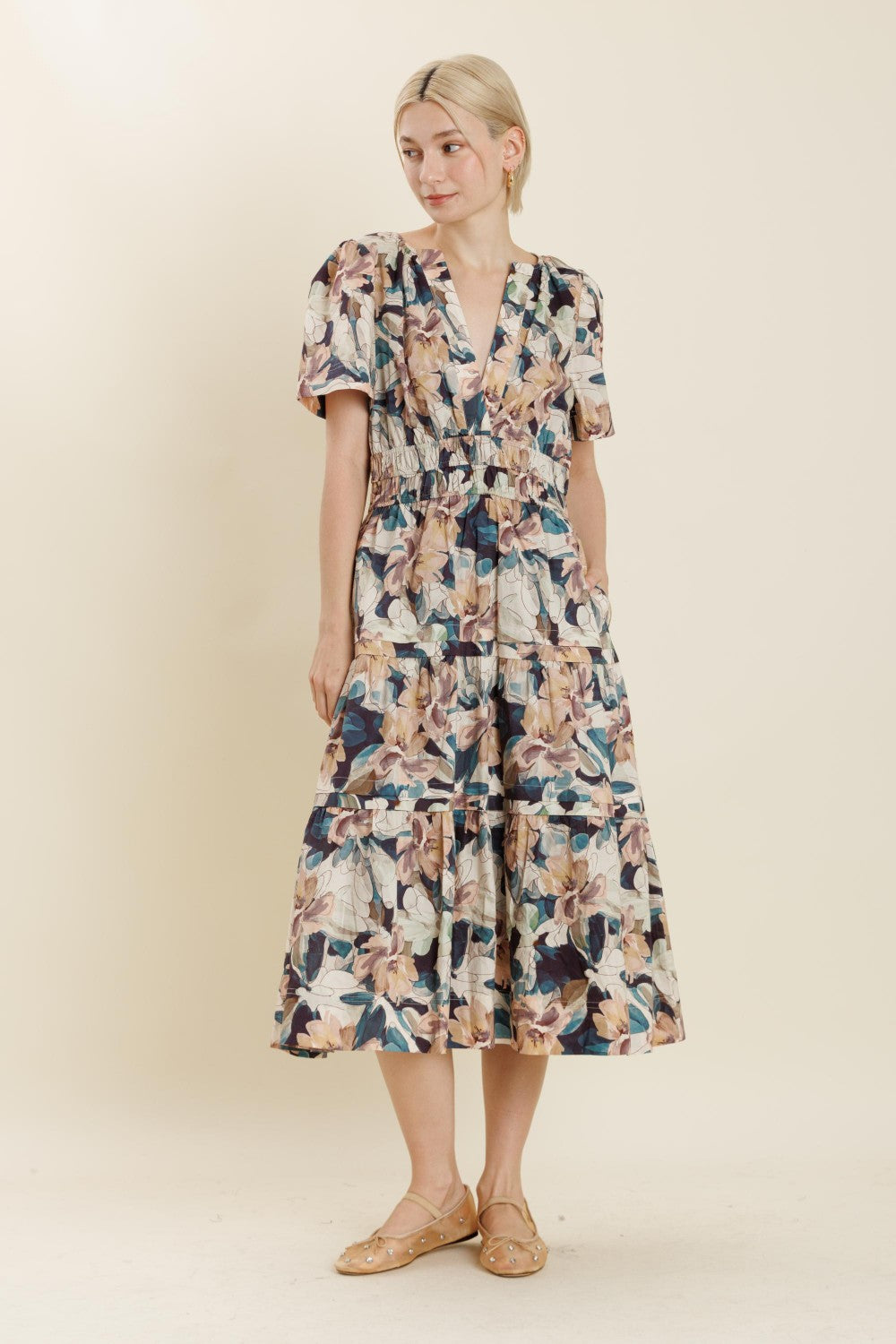 Jane Floral Tiered Midi Dress