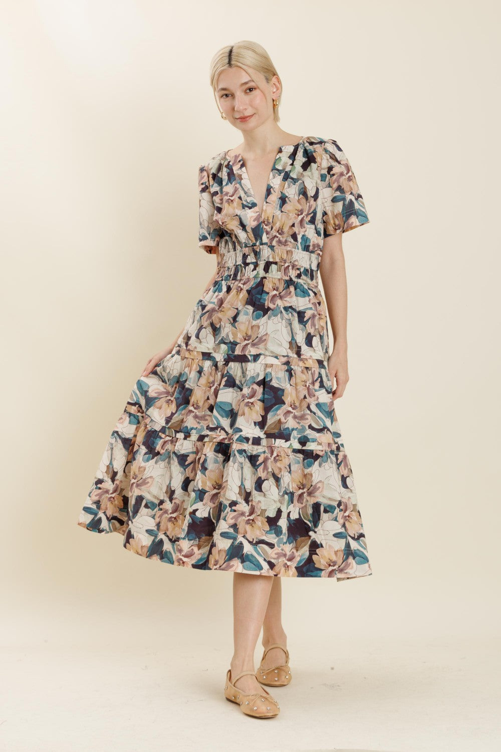Jane Floral Tiered Midi Dress