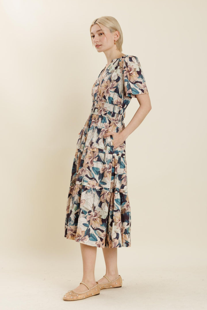 Jane Floral Tiered Midi Dress