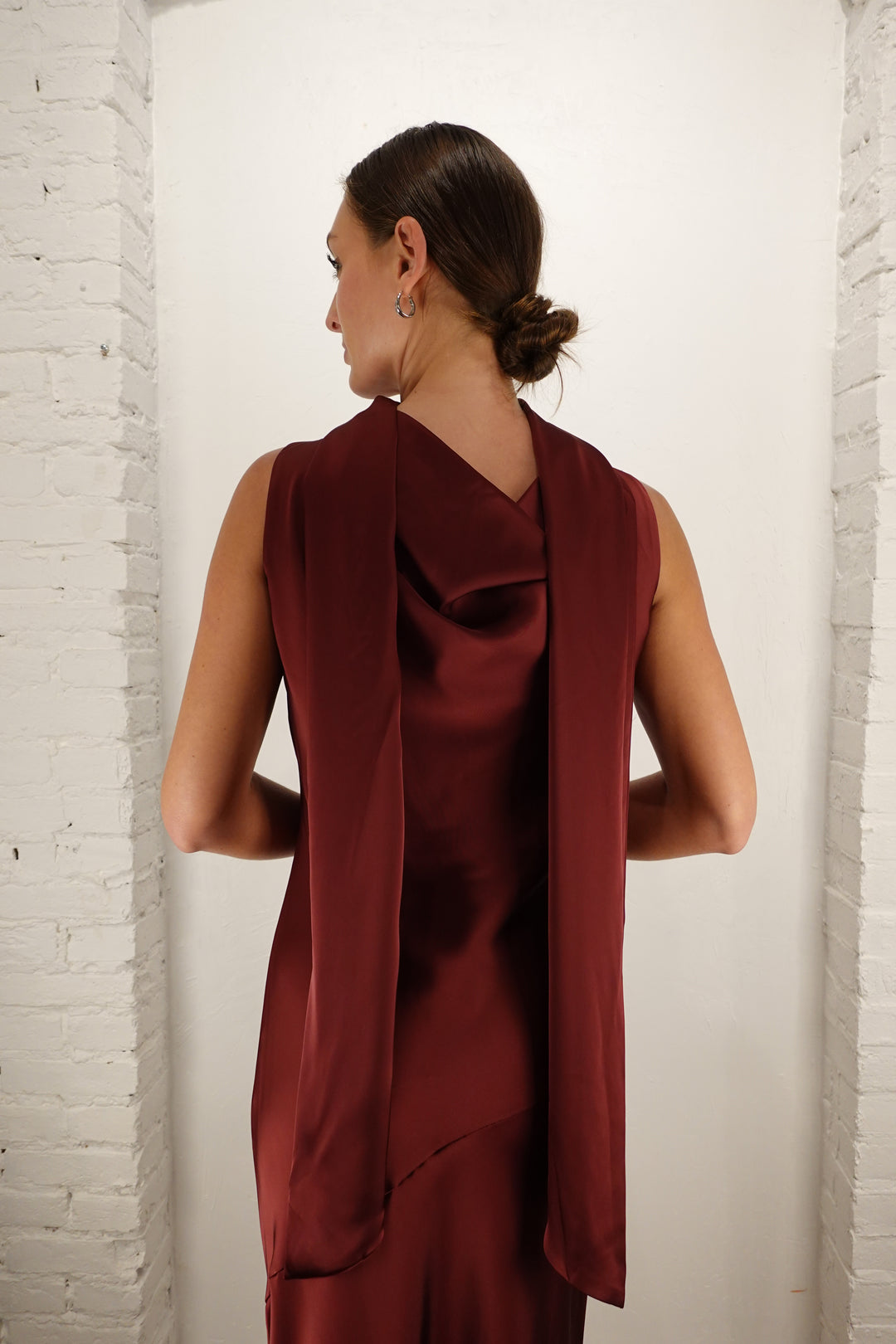 Cabaret Satin Cowl Neck Scarf Maxi Dress
